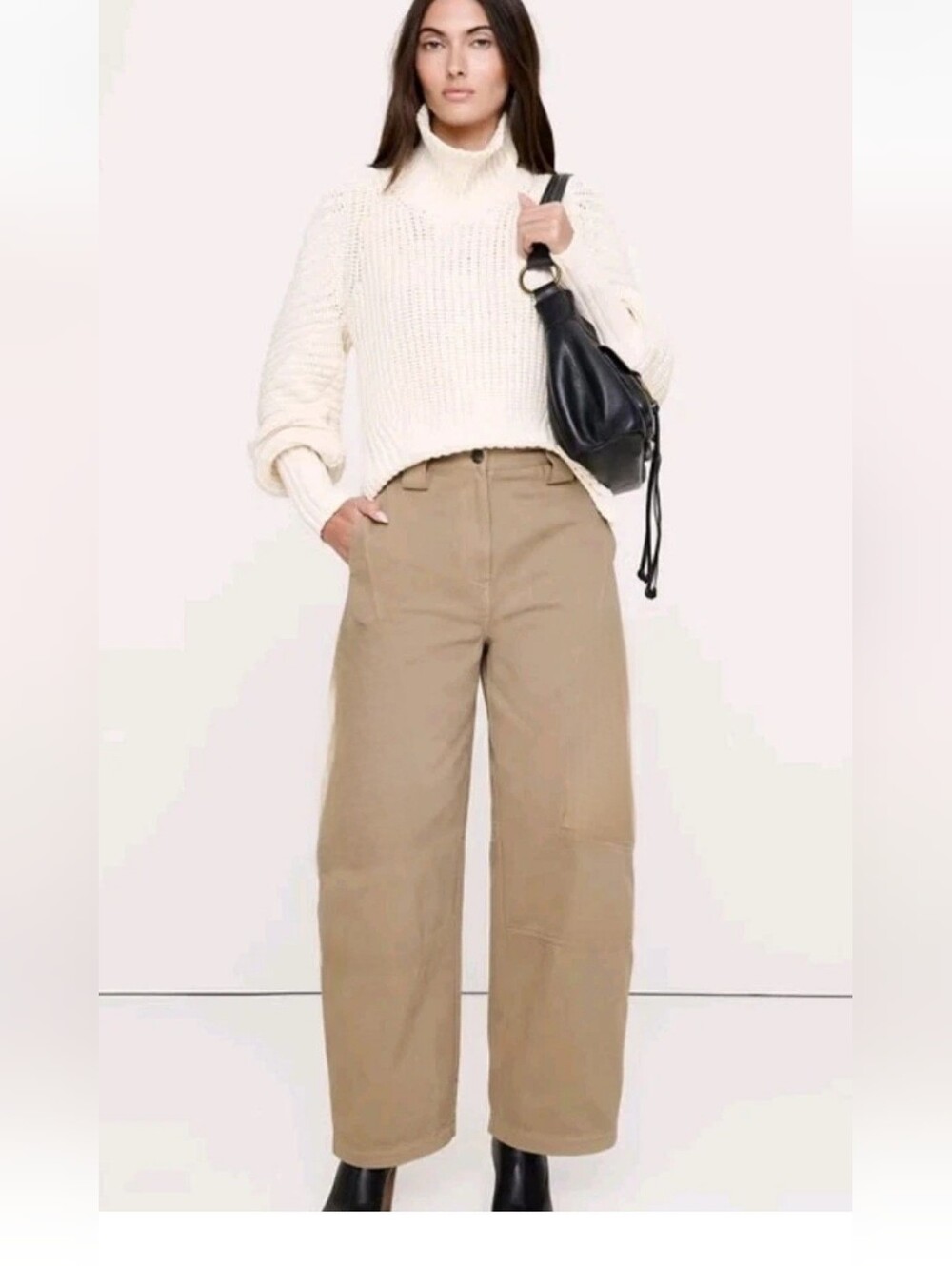 Banana Republic Barrel Pants High Rise Cropped Bermuda Cotton Khaki Tan 10 NEW